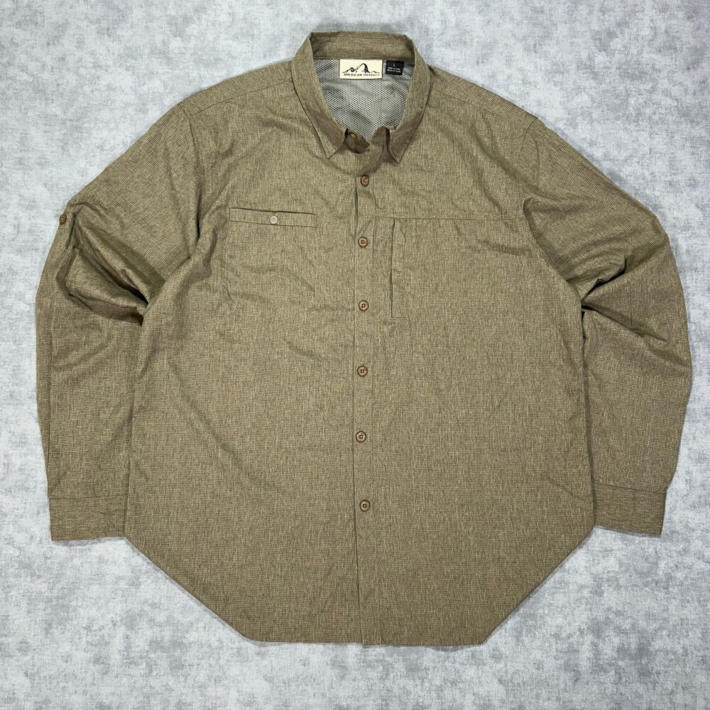 American Outback Cross SPF30 brown outdoors vented fishing snap up mens L